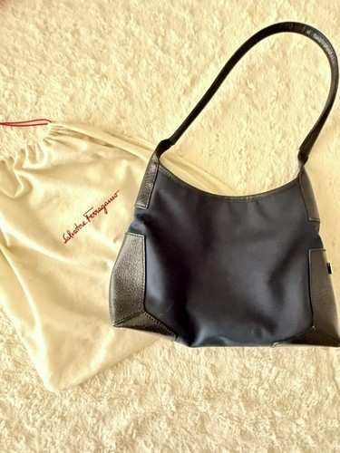 Salvatore Ferragamo Medium Shoulder Bag Navy & Black With Silver Hardware