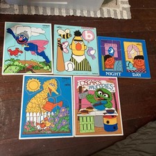 5 Vintage 1970s Playskool Sesame Street Muppets Wooden Puzzles OscarBert Ernie