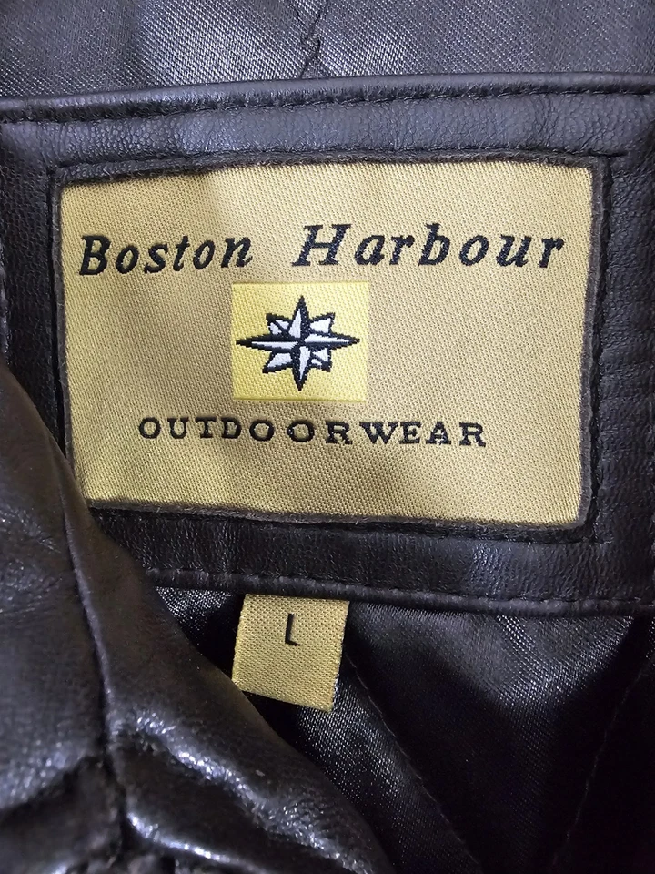 Abrigo Chaqueta Bomber Vintage Boston Harbor Para Hombre L Cuero Genuino Negro GRANDE Foto 4 de 4
