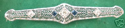 BIG ART DECO 14K GOLD .66CT DIAMOND SAPPHIRE PIN/BROOCH