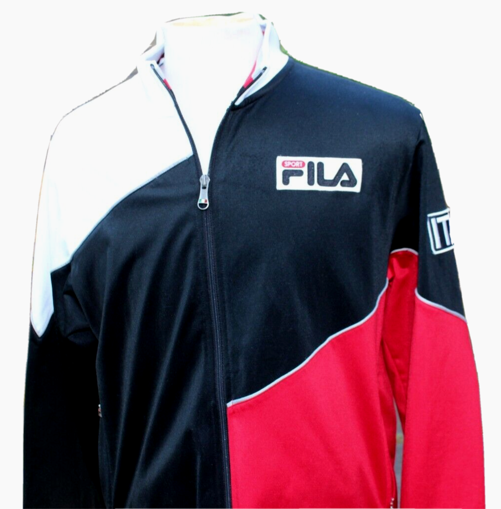Giacca Fila Sport Full Zip Italia Uomo Grande Pista Calcio Bianco Nero e Rosso