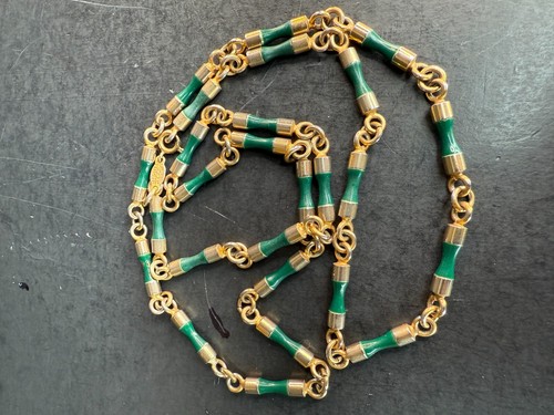 Bijoux Cascio Gold Brass Green Enamel Chain Necklace - 32" - Picture 5 of 9