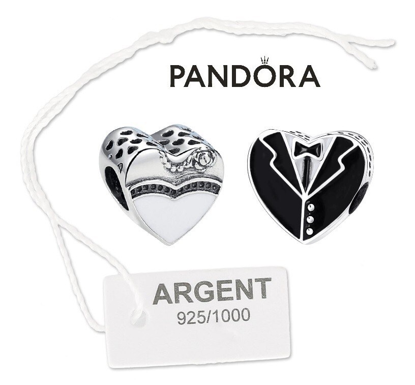 Charm Pandora cœur smoking et robe pour personnaliser un bracelet Moments de mariage