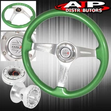 Slim Quick Release For 84-89 Corolla + Green Wood Silver Center Steering Wheel