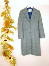 Stunning House Of Bruar Green Mix Check Tweed 100% Wool 3/4 Length Coat Sz 10