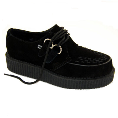 T.U.K. A7270 TUK 2-Ring Round Toe Low Creeper Black Suede Rockabilly