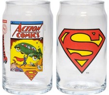 Vintage Comic Superman 22306 Logo Beer Can Pint Glass Cup 16 oz Set of 2