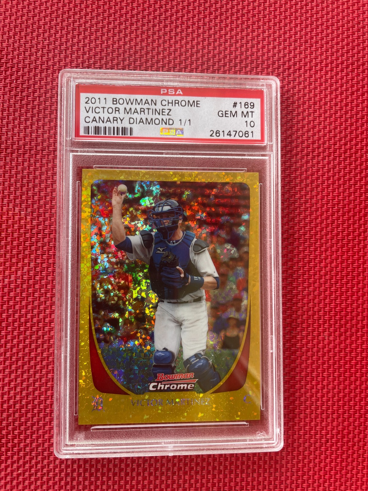 2011 Bowman Chrome VICTOR MARTINEZ CANARY DIAMOND SUPERFRACTOR 1/1 PSA 10 view 3