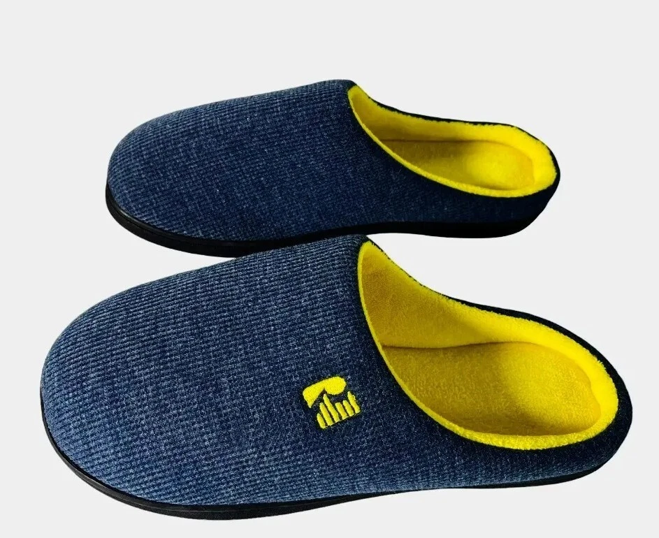 RockDove Mens sz 10.5 43.5 Memory Foam House Slipper Blue Yellow Slip Ons New