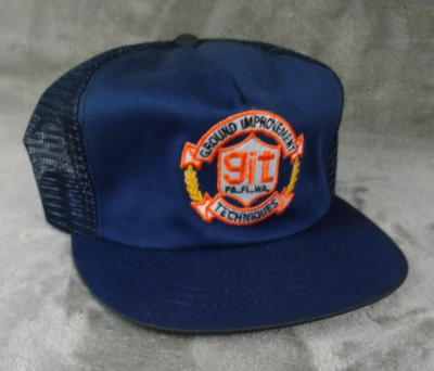 Ground Improvement Technologies Hat Cap Vintage Trucker Adjustable Blue Snapback