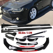 For For 09-15 Mitsubishi Front Bumper Lip Splitter Spoiler Side Skirt Glossy Bl
