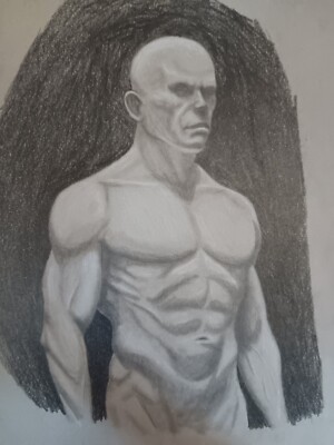 Male figure study drawing pencil white chalk artist Jerome Cadd ''Will to Power''