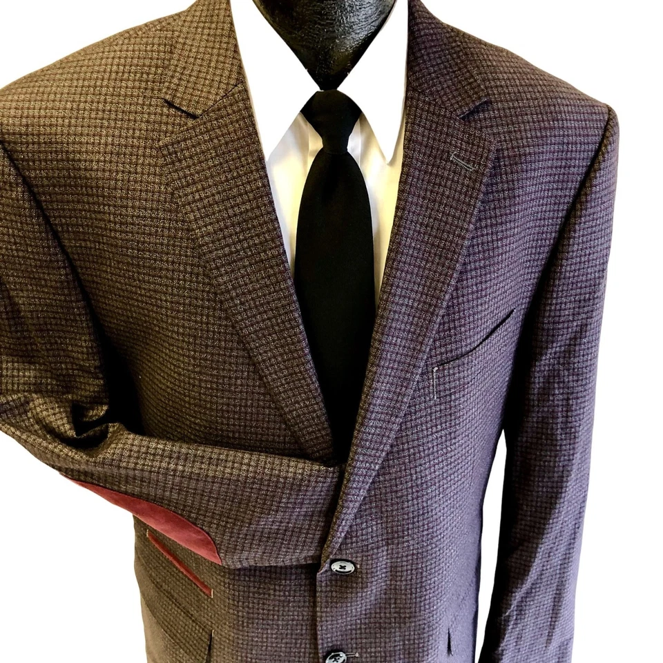 Perry Ellis MODERN FIT Sport Coat Burgundy CHECK HACKING Jacket SHOOTING Blazer - Image 2 of 4