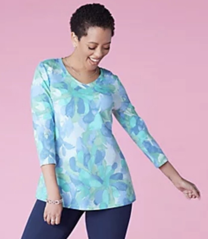 Isaac Mizrahi Live! Sz 2X Printed Swing 3/4 Sleeve Top In Blue Mist
