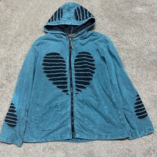 Kyber Inlayed Black Heart Teal Hoodie Y2K Grunge Full Zip Pullover L