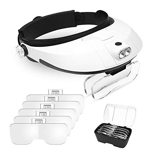 AZFUNN 1X to 6X Headband Magnifier Head Mount Magnifying Glass with LED Light 