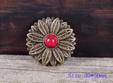 10PC 30MM Red Turquoise Flower Belt Leathercraft Headstall Concho Antique Brass