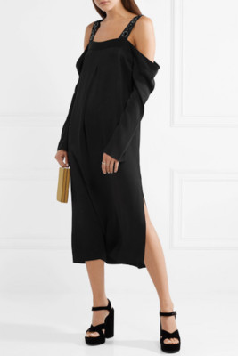 Elizabeth and James Fynn Cold Shoulder Crepe De Chine Midi Dress