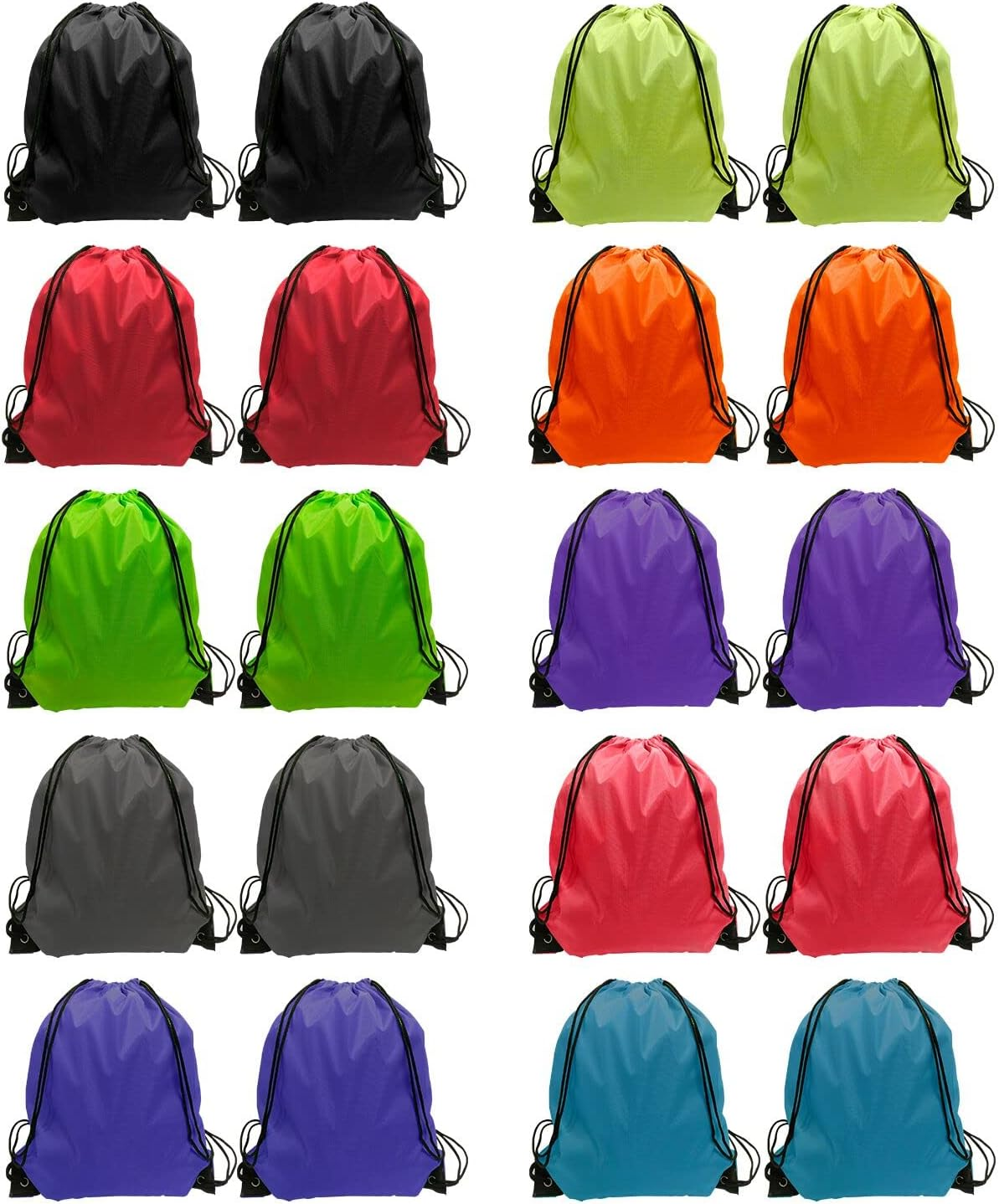 Drawstring Backpacks - Bulk pack of 20 in 10 colors, sporty nylon.