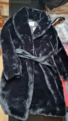 Orsay Mantel aus Kunstfell mit Gürtel schwarz 38 NEU mit