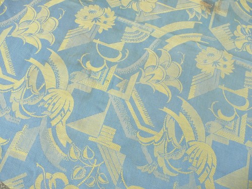 toile à matelas ancienne bleu à décors de fleurs époque art-déco - Picture 2 of 9