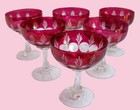 6 Italian Cranberry Crystal Cut to Clear Thumb Print Martini/Champagne Glasses