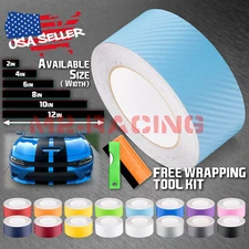3D Matte Carbon Fiber Racing Stripes Vinyl Wrap Rally Sticker 25FT/50FT Long