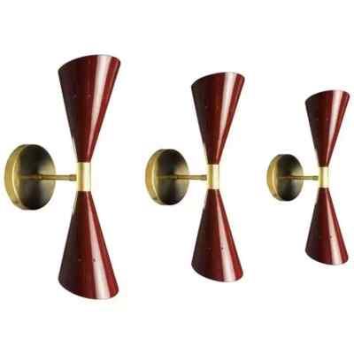 Set Of 3 Italian Modern Brass Enamel Wall Lamp Mid century Lighting Wall Fixture