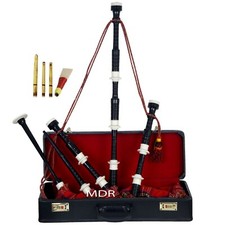 Bagpipe black finish white plastic fitting drone reed hard case included