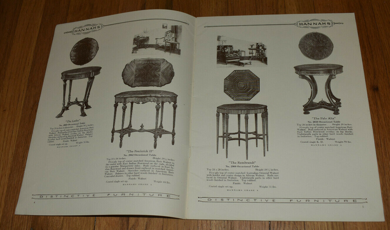 Rare Vintage Hannahs Tables Antique Furniture Kenosha WI Catalog 1929