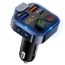 LENCENT Bluetooth 5.0 Car Wireless FM Transmitter Adapter 2 USB PD Charger
