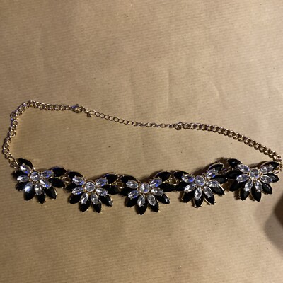 matalan black and clear jewled half flower shaped necklace