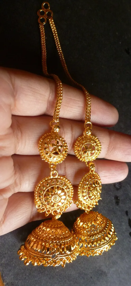 22k Gold Cascading Chain Jhumka Earrings | Raj Jewels