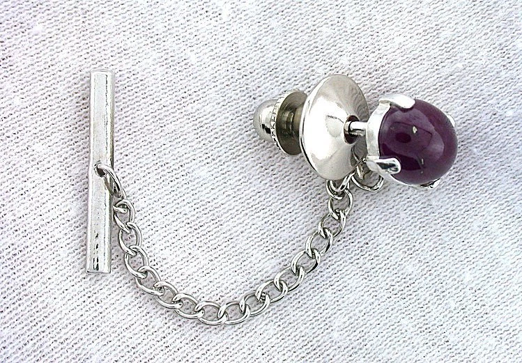 Sterling Silver Oval 10x8 3.41 Carat Ruby Cabochon Cab Gemstone Tie Tack ESTT144 - Image 2 of 2