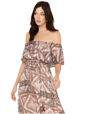 Shyanne Boot Barn Women's Off The Shoulder Ruffle Midi Dress Brown Sz Large