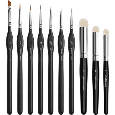 Miniature Paint Brushes Drybrush Set of 10 Fine Micro Detail Brushes for Acrylic