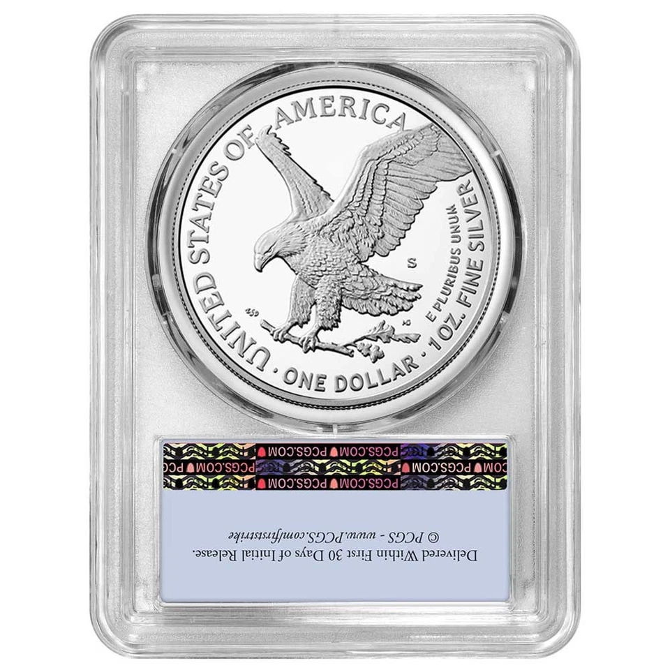 2025-S Proof $1 American Silver Eagle Navy Privy PCGS PR69DCAM FS Flag Label - Image 2 of 3
