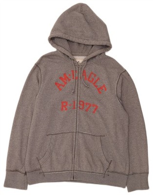 American Eagle Herren Vintage Fit Grafik Reißverschluss Hoodie Pullover XL Grau Baumwolle DA12