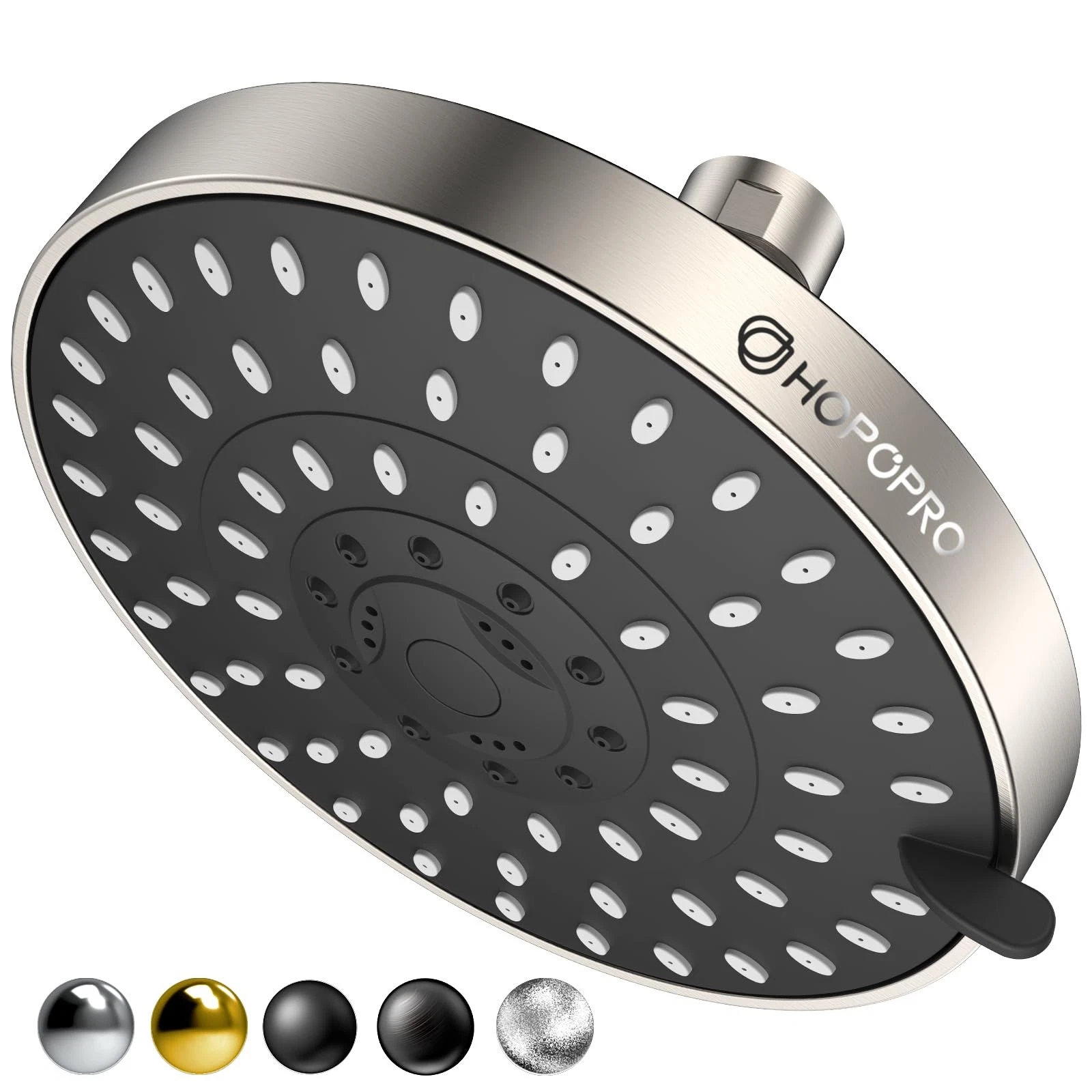 HOPOPRO 5-Mode High Pressure Shower Head - The 6 Inch, Brushed Nickel Modern