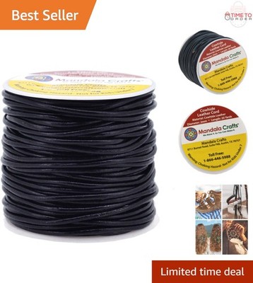 Leather Cord Cowhide Black 2mm Jewelry Making Spool 20 Yards Durable
