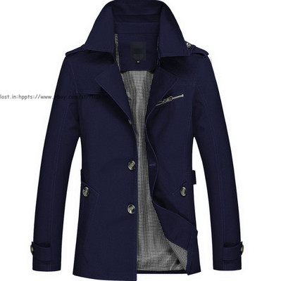 Men Single Breasted Cotton Jacket Mid Long Office Trench Coat Casual windbreaker