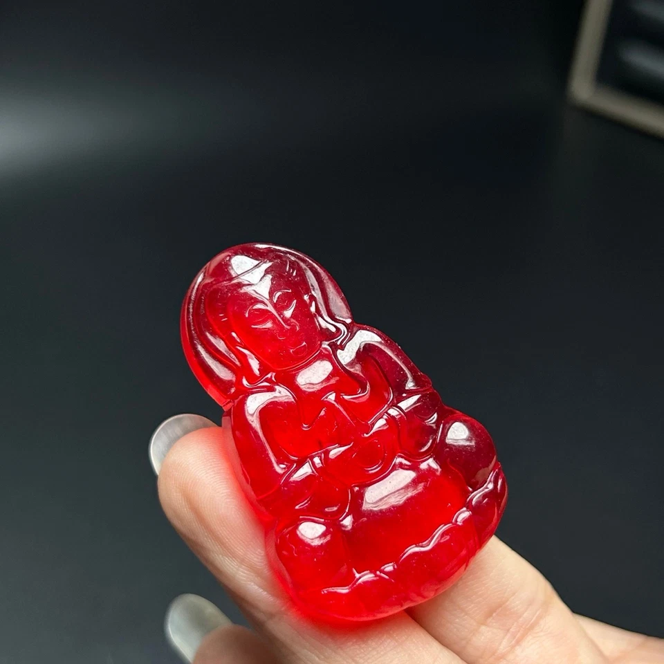 Colgante y collares de guanyin tallado jadeíta rojo hielo real natural alto Foto 2 de 4