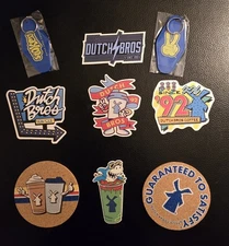 Dutch Bros Grand Opening 5 Stickers, 2 Keychains, 2 Coasters