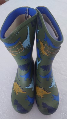 Joules Junior Roll Up Green Dino Wellingtons Wellies Kid Child UK
