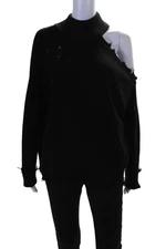 Lovers + Friends Womens Distressed Cut Out Mock Neck Sweater Black Size Small