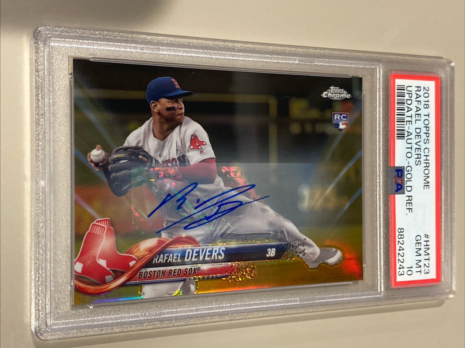 2018 Topps Chrome #HMT23 Rafael Devers Update Gold Auto Ref RC PSA 10 /50