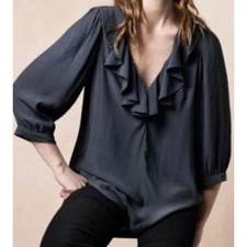 Smythe Over The Head Ruffle Collar Blouse Womans Size S/P