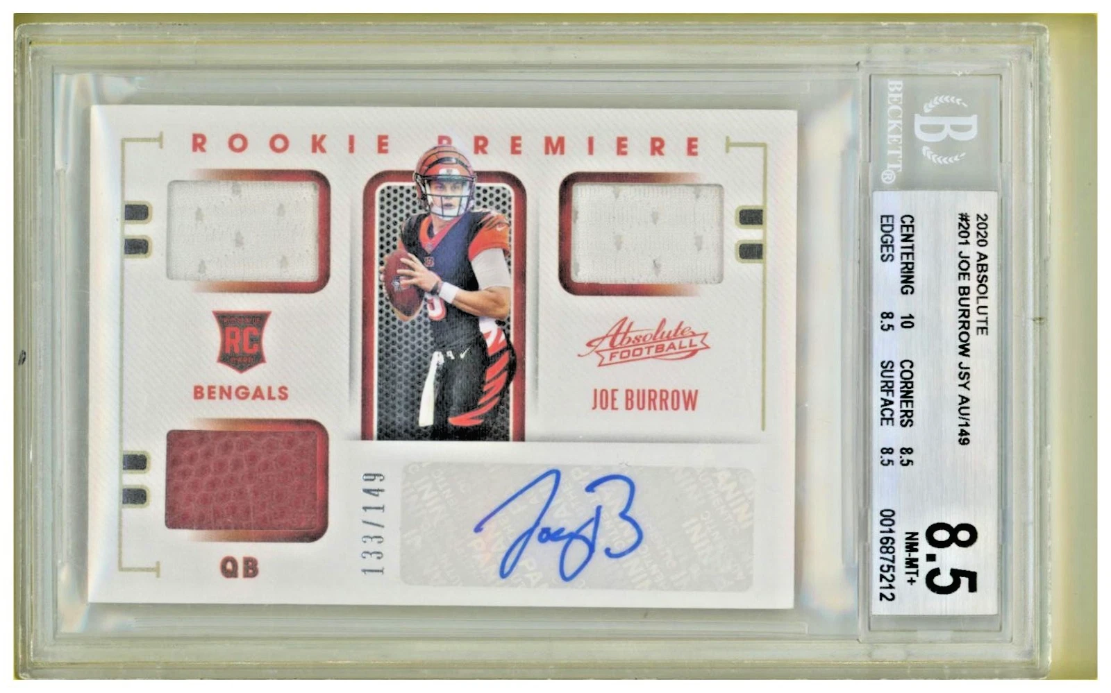 2020 Panini Absolute Joe Burrow #201 BGS 8.5 RC...