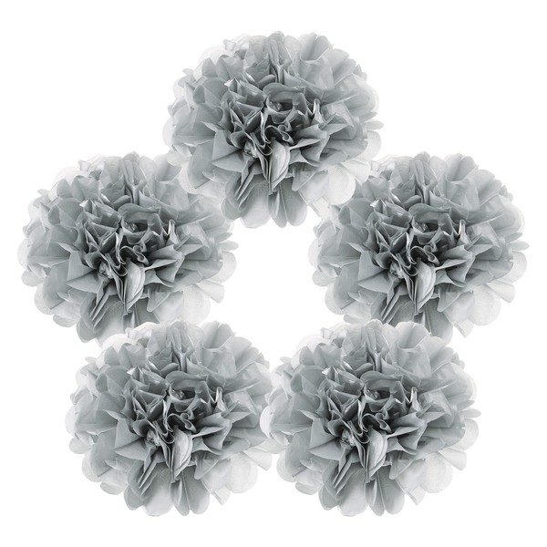 5 StüCk Papier-Pompons,Seidenpapier-Blumen FüR Geburtstage,Silberfarben-image