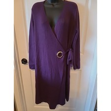 Monroe & Main Dress Large Purple Gold Accent Ribbed Faux Wrap Knee Length Career